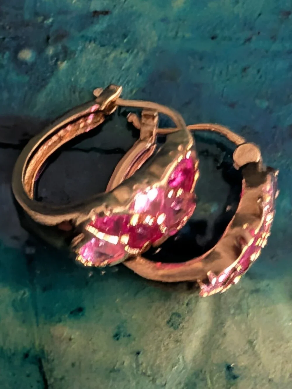 Amazing Rose Gold Plated Genuine Pink Sapphire Sterling Silver Hoop Earrings